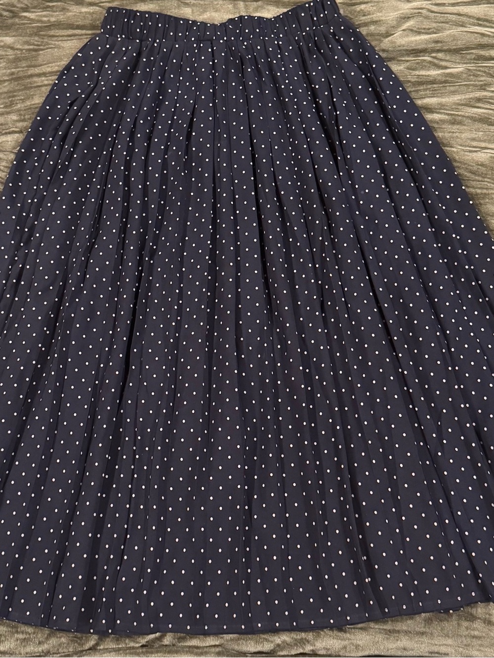 Karen Walker Navy Pleated Midi Skirt with White Polka Dots